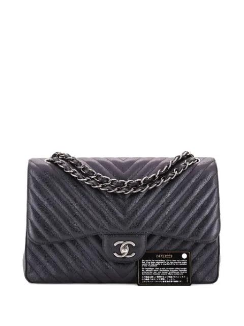 Classic Double Flap Bag Chevron Iridescent Caviar Jumbo shoulder bag by CHANEL 