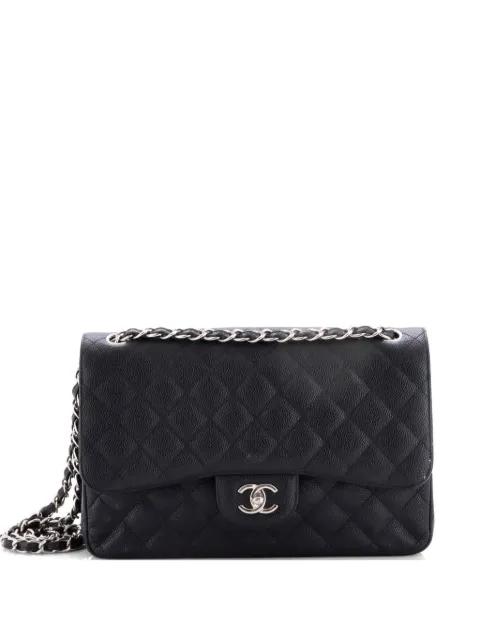 Classic Double Flap Bag Quilted Caviar Jumbo shoulder bag by CHANEL 