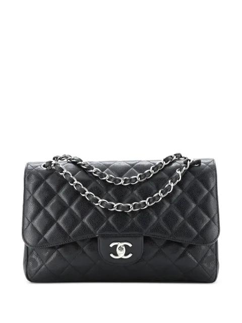 Classic Double Flap Bag Quilted Caviar Jumbo shoulder bag by CHANEL 