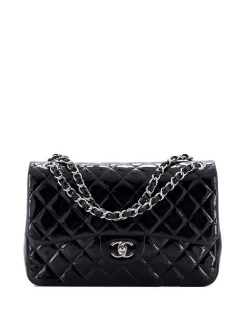 Classic Double Flap Bag Quilted Patent Jumbo shoulder bag by CHANEL 