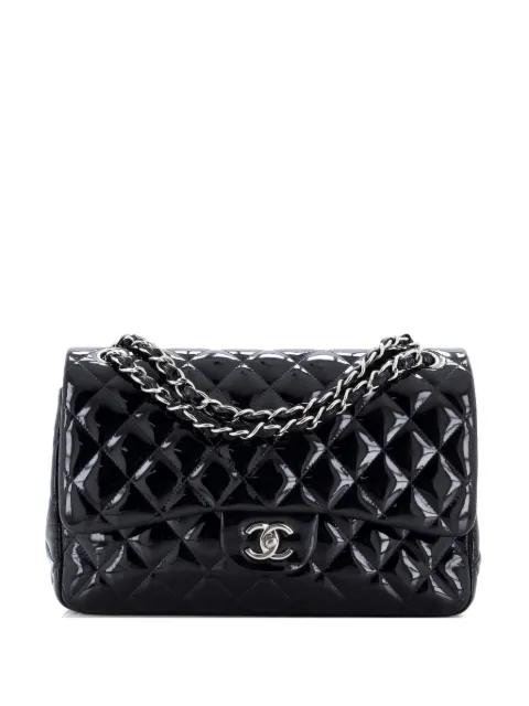 Classic Double Flap Bag Quilted Patent Jumbo shoulder bag by CHANEL 