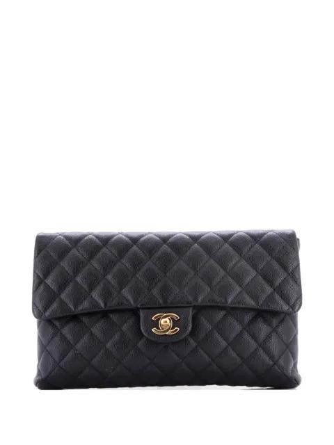 Classic Flap Quilted Caviar clutch bag by CHANEL 