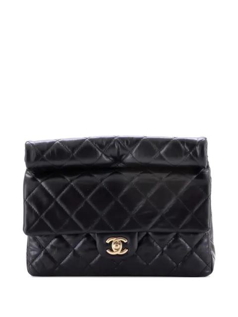 Classic Roll Quilted Crumpled Calfskin Medium clutch bag by CHANEL 