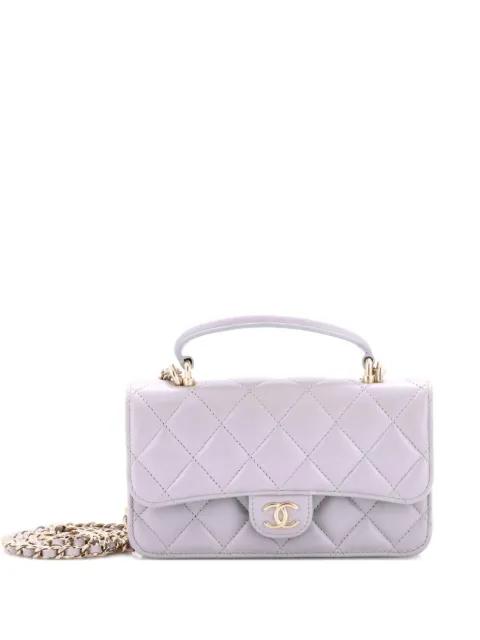 Classic Top Handle Flap Phone Holder with Chain Quilted Lambskin crossbody bag by CHANEL 