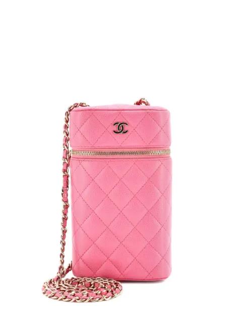 Classic Vanity Phone Holder with Chain Quilted Caviar clutch bag by CHANEL 