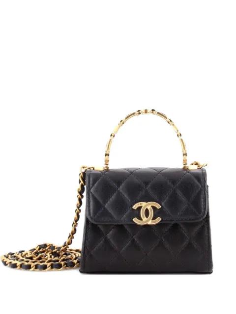 Coco Enamel Top Handle Flap Bag Quilted Lambskin Small satchel by CHANEL 