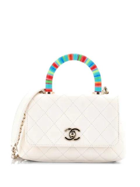Coco Top Handle Bag Quilted Goatskin with Multicolor Handle Extra Mini satchel by CHANEL 