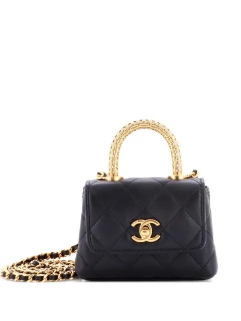 Coco Top Handle Clutch with Chain Quilted Lambskin with Crystal Detail Nano satchel by CHANEL 