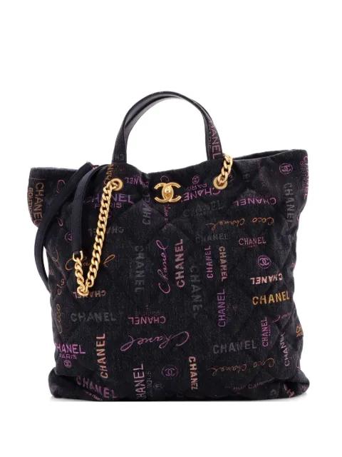 Denim Mood Shopping Logo Printed Quilted Denim Maxi tote bag by CHANEL 