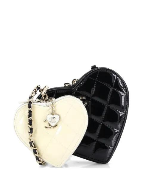 Double Heart Clutch with Chain Quilted Patent crossbody bag by CHANEL 