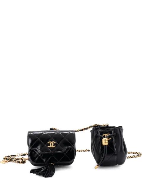 Double Pouch Chain Quilted Shiny Lambskin belt bag by CHANEL 