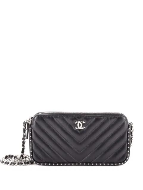 Double Zip Clutch with Chain Chevron Lambskin with Studded Detail crossbody bag by CHANEL Double Zip Clutch with Chain Chevron Lambskin with Studded Detail crossbody bag by CHANEL