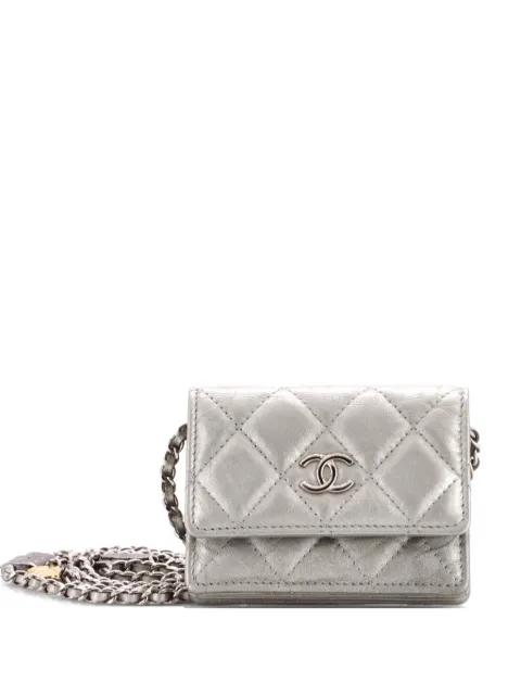 Flap Card Holder on Chain with Charms Quilted Aged Calfskin Mini crossbody bag by CHANEL 