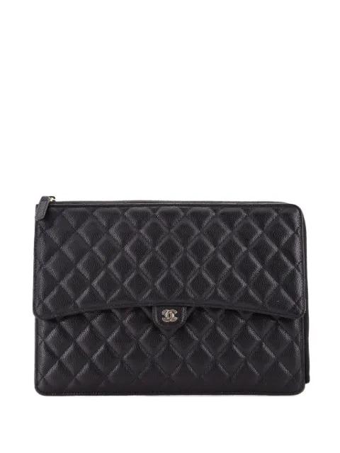 Flap Zip Quilted Caviar Large clutch bag by CHANEL 