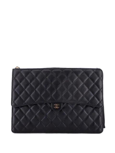 Flap Zip Quilted Caviar Large clutch bag by CHANEL 