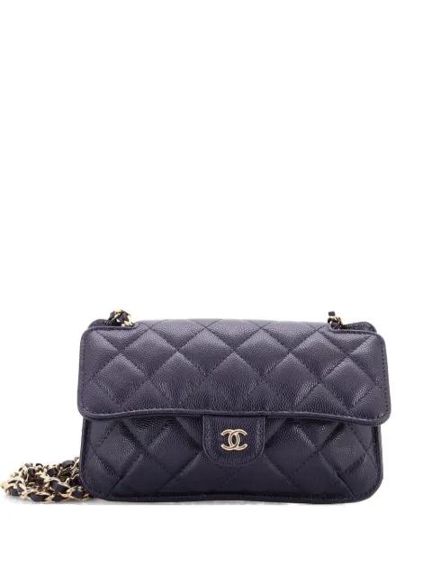 Foldable with Chain Quilted Caviar with Printed Nylon tote bag by CHANEL 