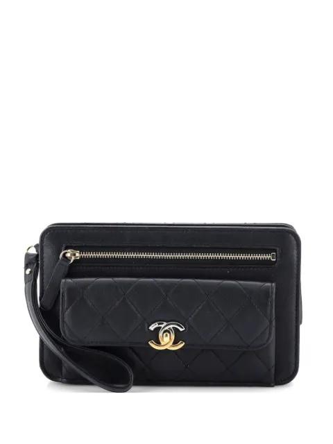 Front Pocket with Chain Quilted Lambskin clutch bag by CHANEL 