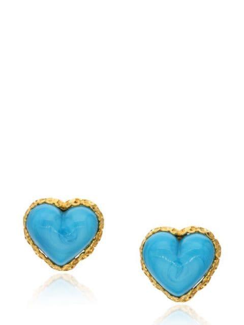 Gold Metal, Blue Gripoix Heart Earrings, 1993 by CHANEL 