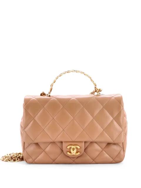 Golden Links Top Handle Flap Bag Quilted Shiny Lambskin Medium shoulder bag by CHANEL 