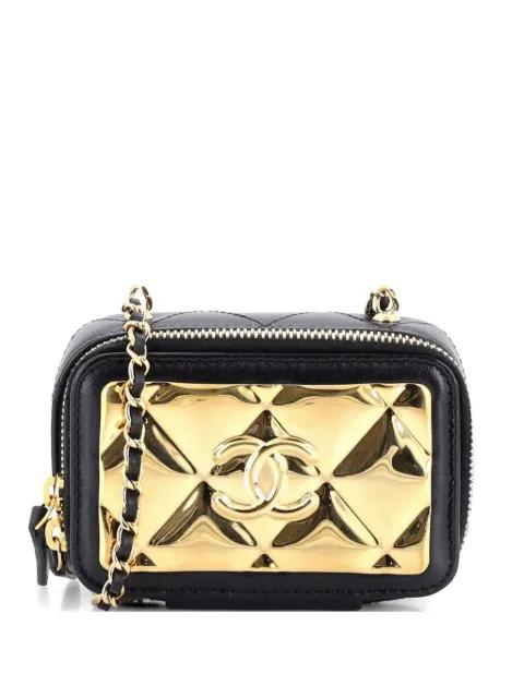 Golden Plate Zip Around Vanity Case with Chain Quilted Metal and Lambskin Extra Mini clutch bag by CHANEL 