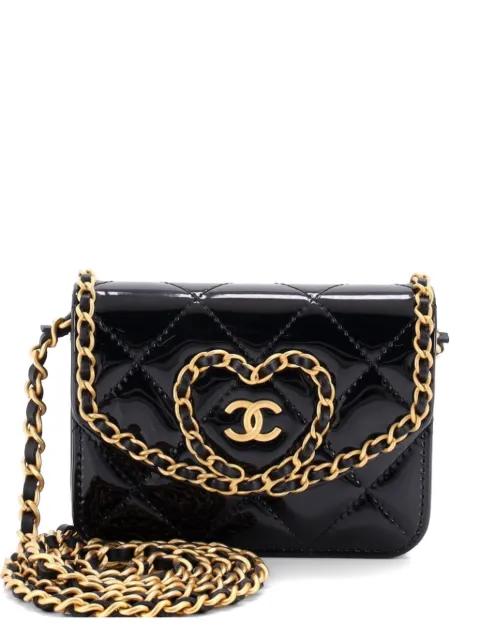 Heart Chain Flap Bag Quilted Patent Mini crossbody bag by CHANEL 