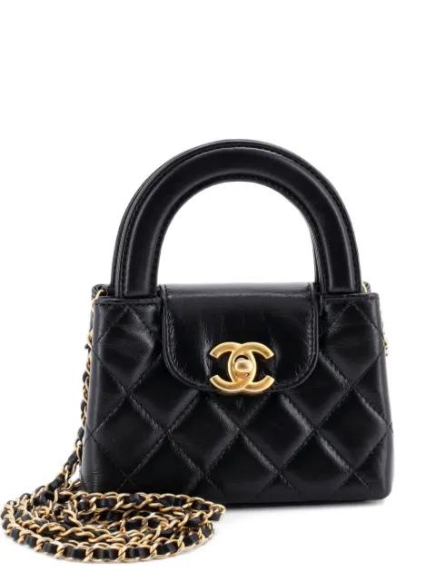 Kelly Top Handle Shopping Bag Quilted Shiny Aged Calfskin Nano crossbody bag by CHANEL 