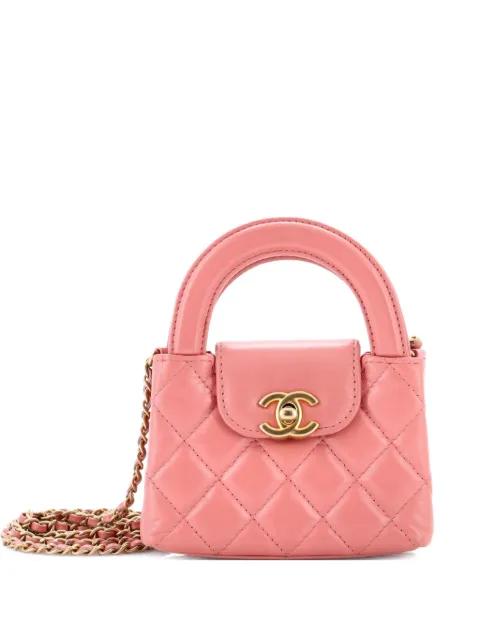 Kelly Top Handle Shopping Bag Quilted Shiny Aged Calfskin Nano crossbody bag by CHANEL 