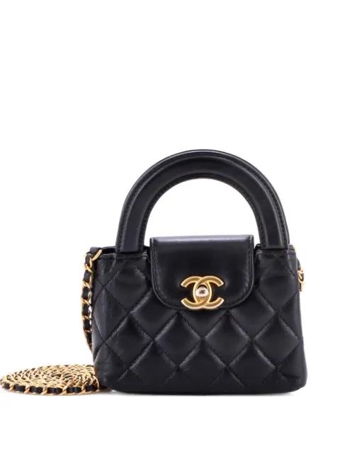 Kelly Top Handle Shopping Bag Quilted Shiny Aged Calfskin Nano crossbody bag by CHANEL 