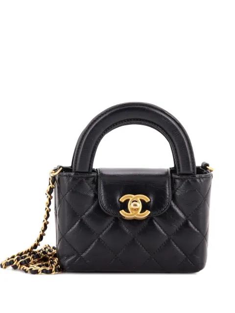 Kelly Top Handle Shopping Bag Quilted Shiny Aged Calfskin Nano crossbody bag by CHANEL 