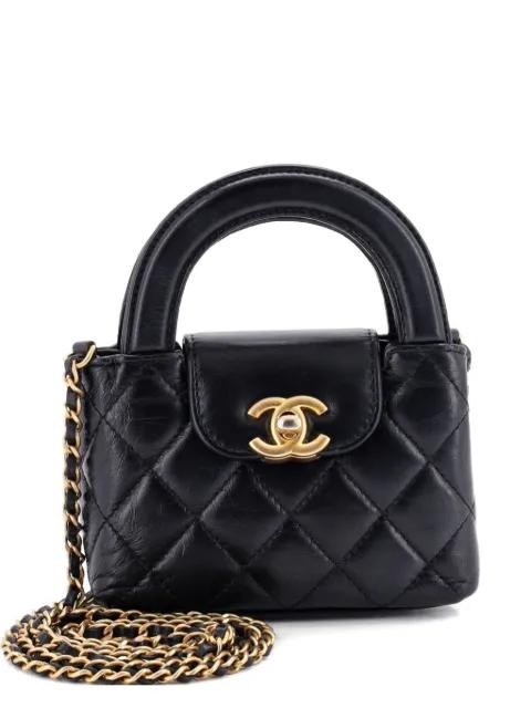 Kelly Top Handle Shopping Bag Quilted Shiny Aged Calfskin Nano crossbody bag by CHANEL 