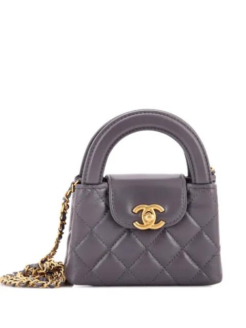 Kelly Top Handle Shopping Bag Quilted Shiny Aged Calfskin Nano crossbody bag by CHANEL 