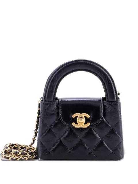 Kelly Top Handle Shopping Bag Quilted Shiny Aged Calfskin Nano crossbody bag by CHANEL 
