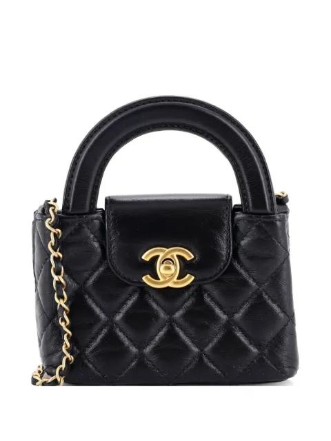 Kelly Top Handle Shopping Bag Quilted Shiny Aged Calfskin Nano crossbody bag by CHANEL 