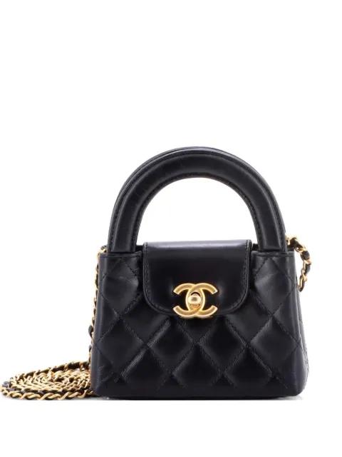 Kelly Top Handle Shopping Bag Quilted Shiny Aged Calfskin Nano crossbody bag by CHANEL 