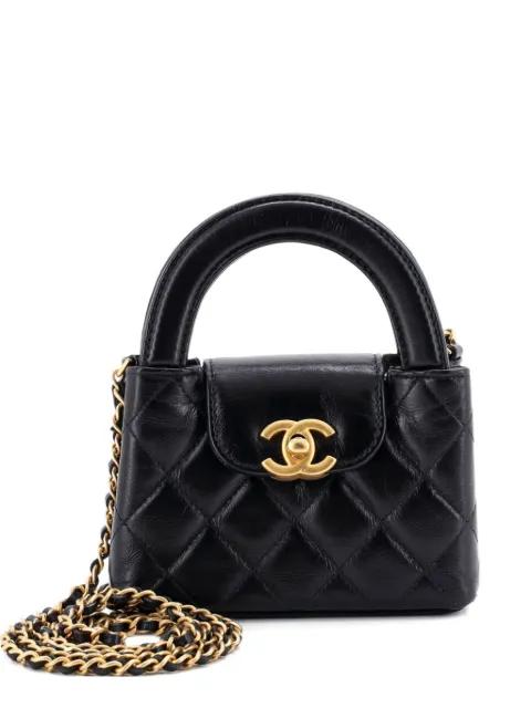 Kelly Top Handle Shopping Bag Quilted Shiny Aged Calfskin Nano crossbody bag by CHANEL 