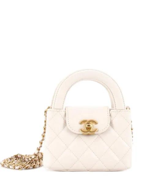 Kelly Top Handle Shopping Bag Quilted Shiny Aged Calfskin Nano crossbody bag by CHANEL 