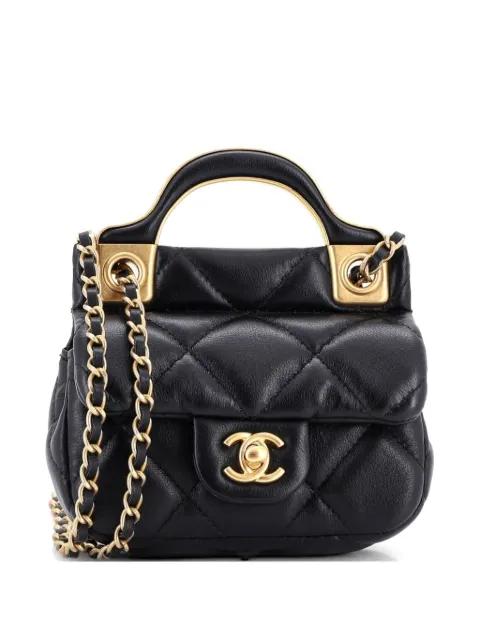 Lady Handle Flap Card Holder on Chain Quilted Calfskin clutch bag by CHANEL 