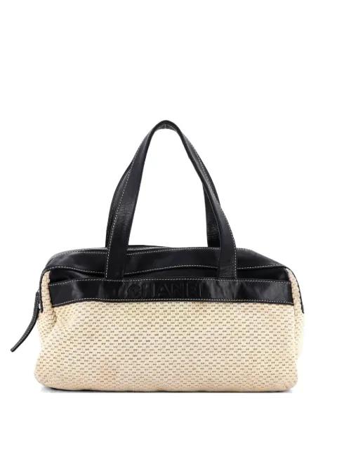Lax Bowler Bag Leather and Woven Fabric handbag by CHANEL 