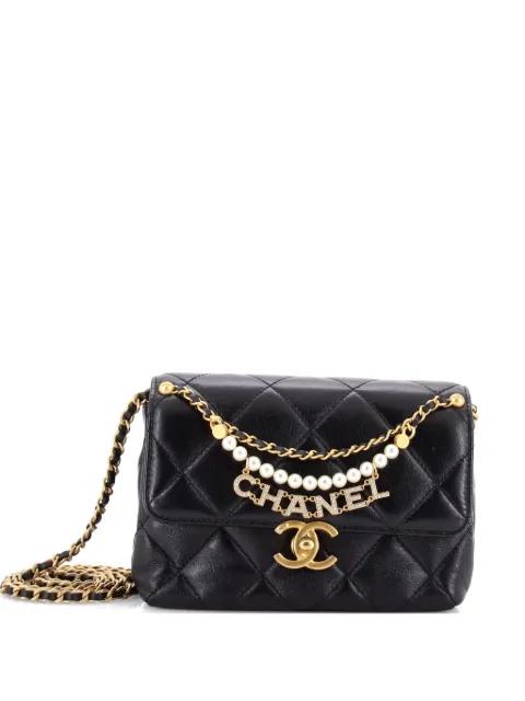 Logo Chains Flap Bag Quilted Lambskin with Faux Pearls and Crystals Small shoulder bag by CHANEL 