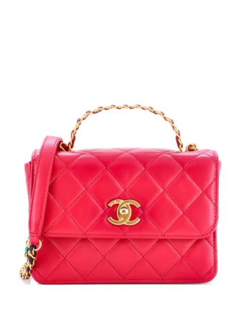 Logo Links Top Handle Flap Bag Quilted Calfskin Mini satchel by CHANEL 