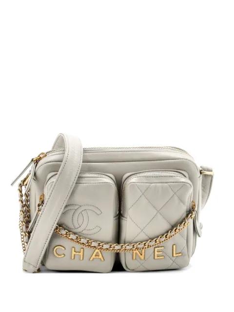 Logo Twin Pockets Chain Camera Case Quilted Calfskin Small shoulder bag by CHANEL 