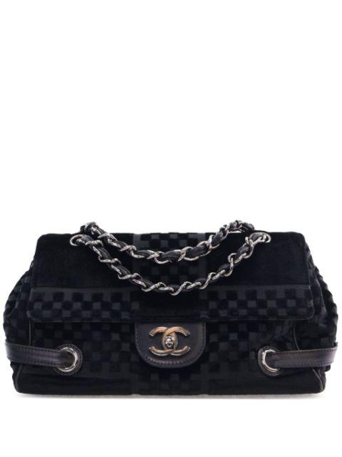 2005-2006 CC Check Embossed Velvet Belted Side Flap shoulder bag by CHANEL PRE-OWNED