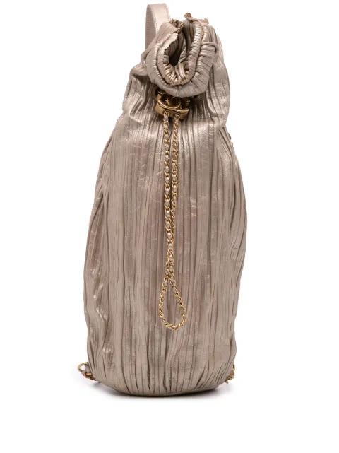 2018 Medium Metallic Calfskin Coco Pleats Drawstring backpack by CHANEL PRE-OWNED