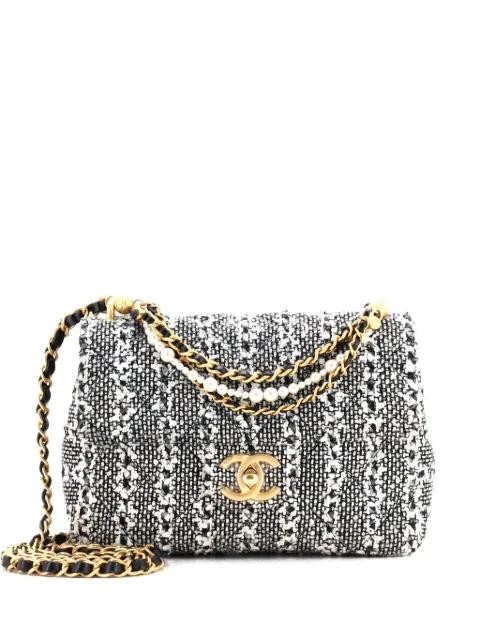 Pearl Chain CC Flap Bag Quilted Tweed Mini crossbody bag by CHANEL 