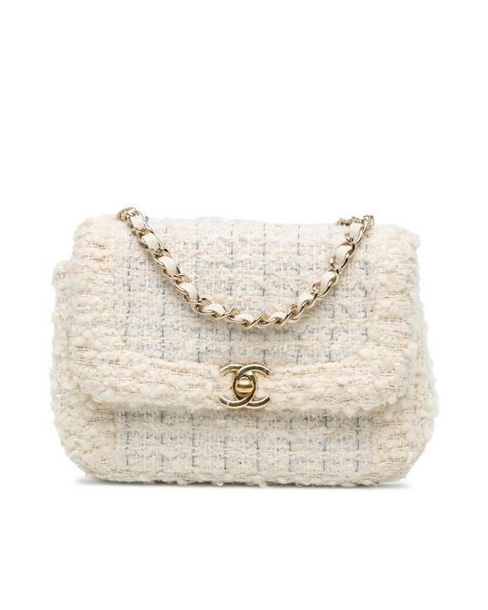 Preloved CC Mini Tweed Flap Crossbody - White Crossbody Bags by CHANEL Preloved CC Mini Tweed Flap Crossbody - White Crossbody Bags by CHANEL