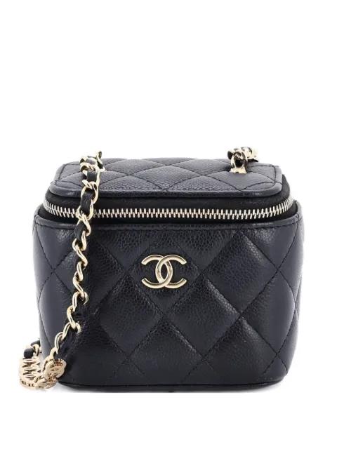 Tiny CC Link Vanity Case with Chain Quilted Caviar Mini clutch bag by CHANEL 