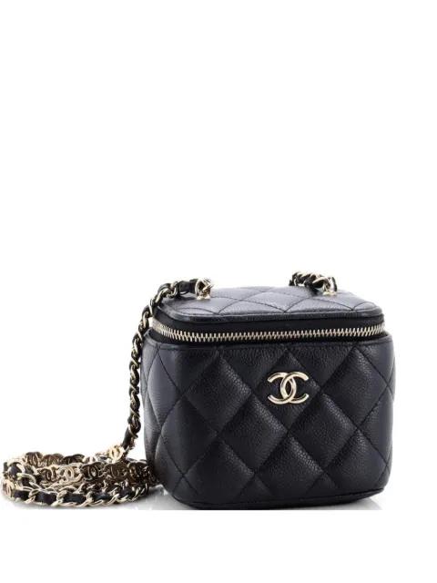 Tiny CC Link Vanity Case with Chain Quilted Caviar Mini clutch bag by CHANEL 