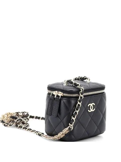 Tiny CC Link Vanity Case with Chain Quilted Caviar Mini clutch bag by CHANEL 