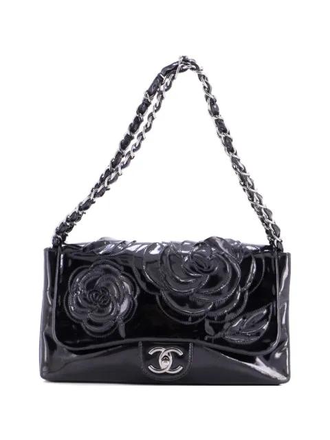 Tweed Petals Camellia Flap Bag Patent Medium shoulder bag by CHANEL 