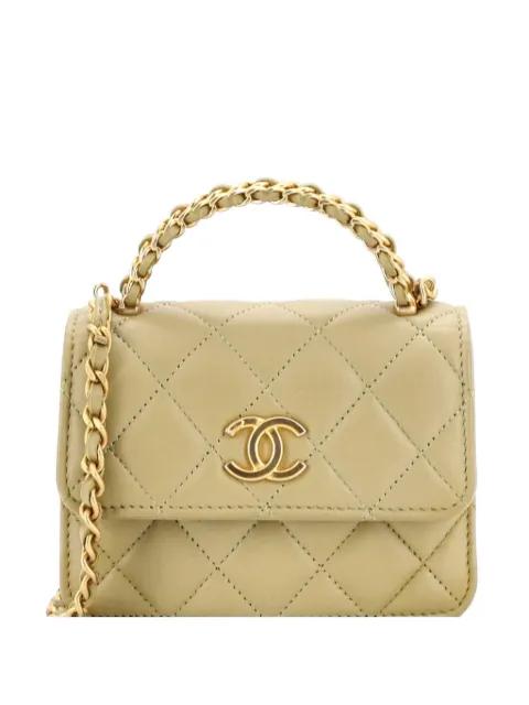 Woven Top Handle CC Flap Clutch on Chain Quilted Lambskin Small satchel by CHANEL 